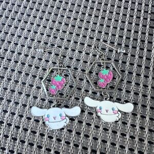 Sanrio Cinnamoroll White and Pink Strawberry Drop Earrings